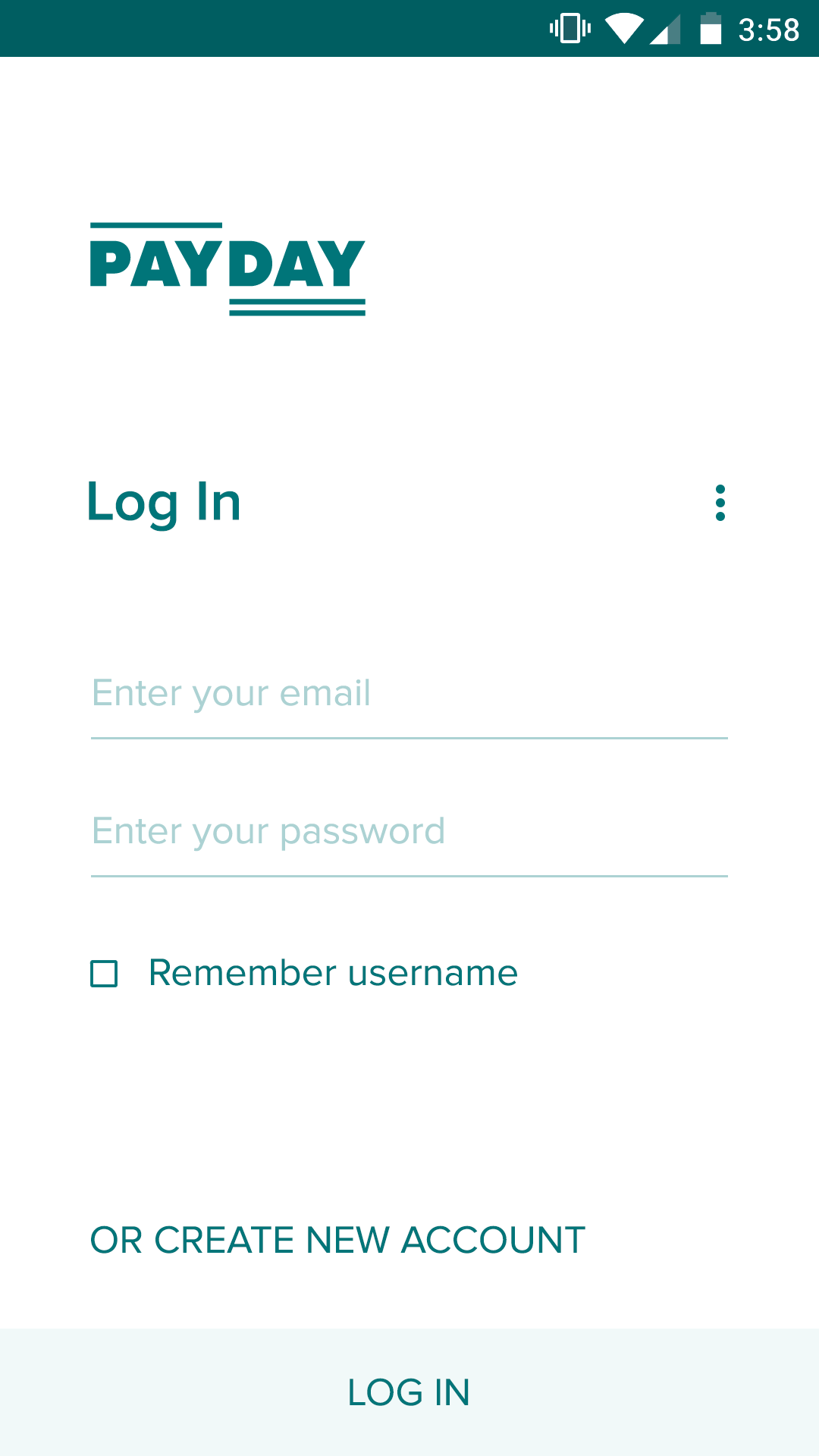 Payday app login screen
