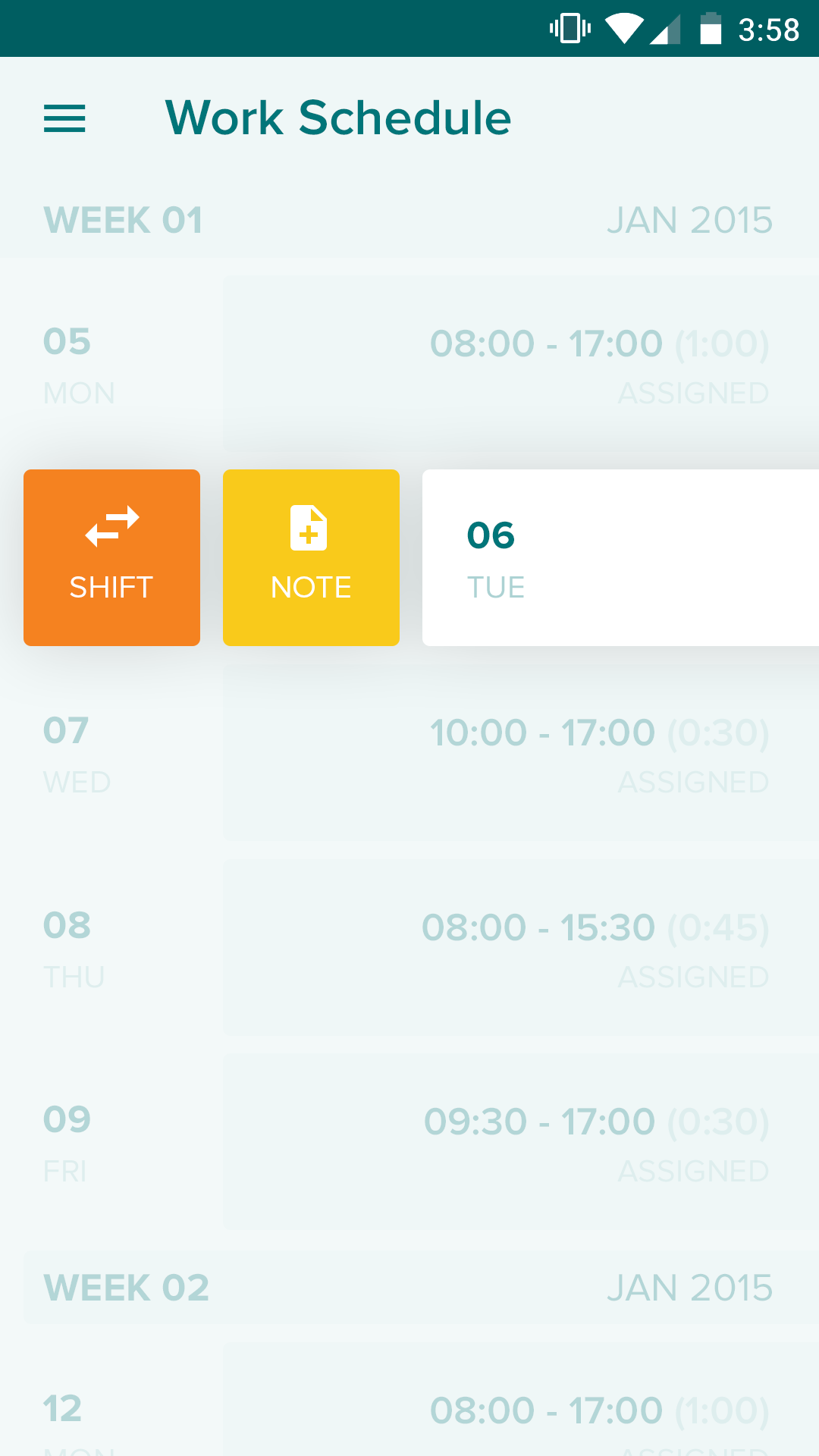 Payday app work schedule detail