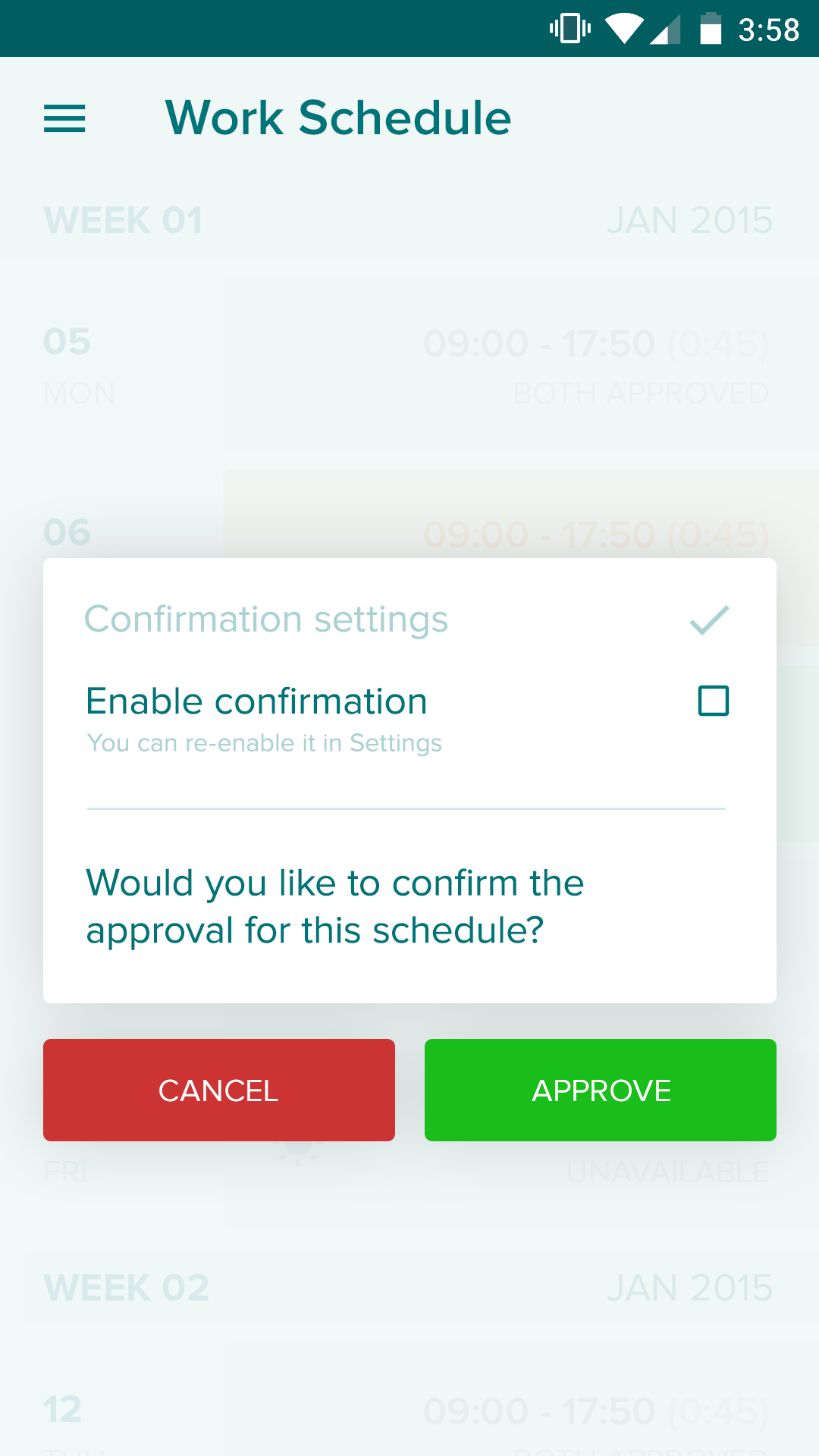 Payday app work schedule list